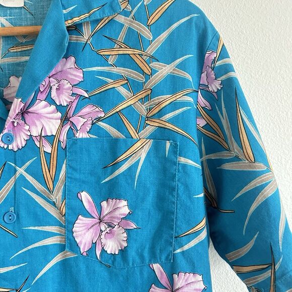 VTG Fast Breakers Cotton Hawaiian Shirt Irises Mens Large Resort Wear USA Made - Picture 6 of 15